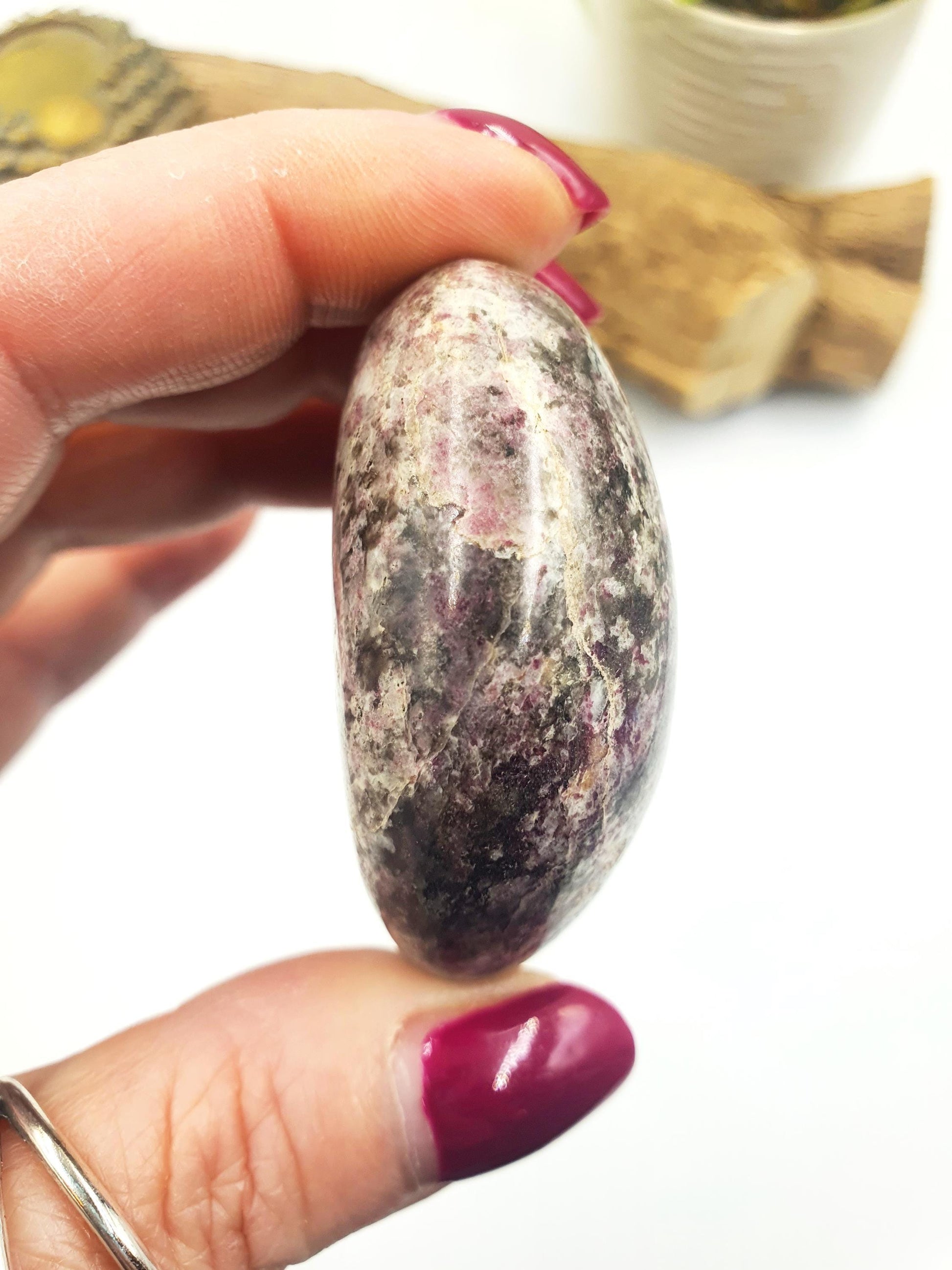 Plum Blossom Tourmaline Palm Stone (Rubellite) – Love, Compassion & Emotional Healing Crystal, 85g
