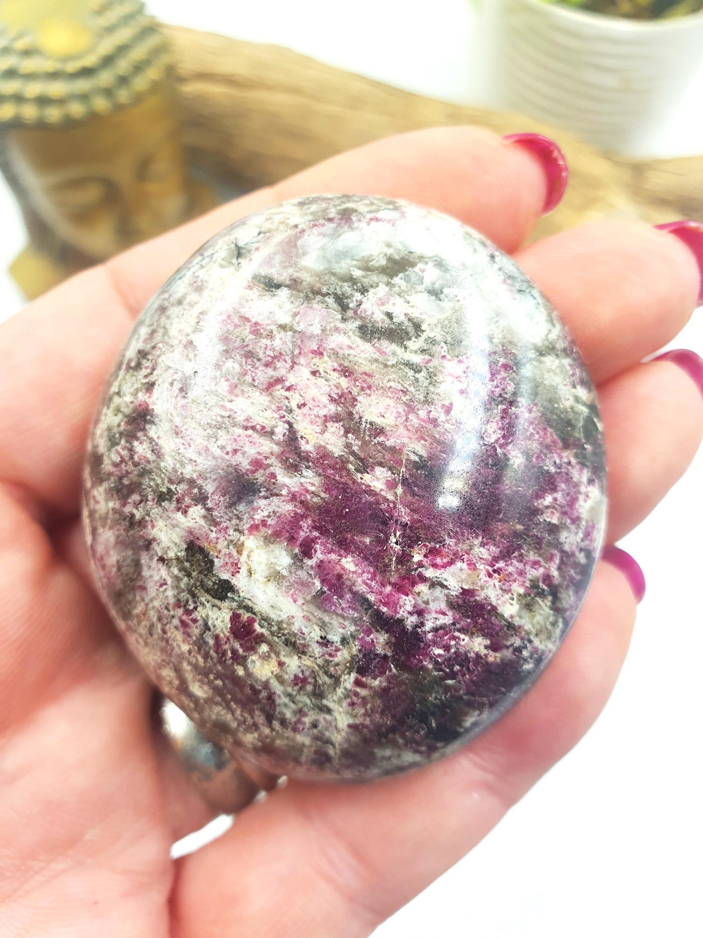 Plum Blossom Tourmaline Palm Stone (Rubellite) – Love, Compassion & Emotional Healing Crystal, 85g