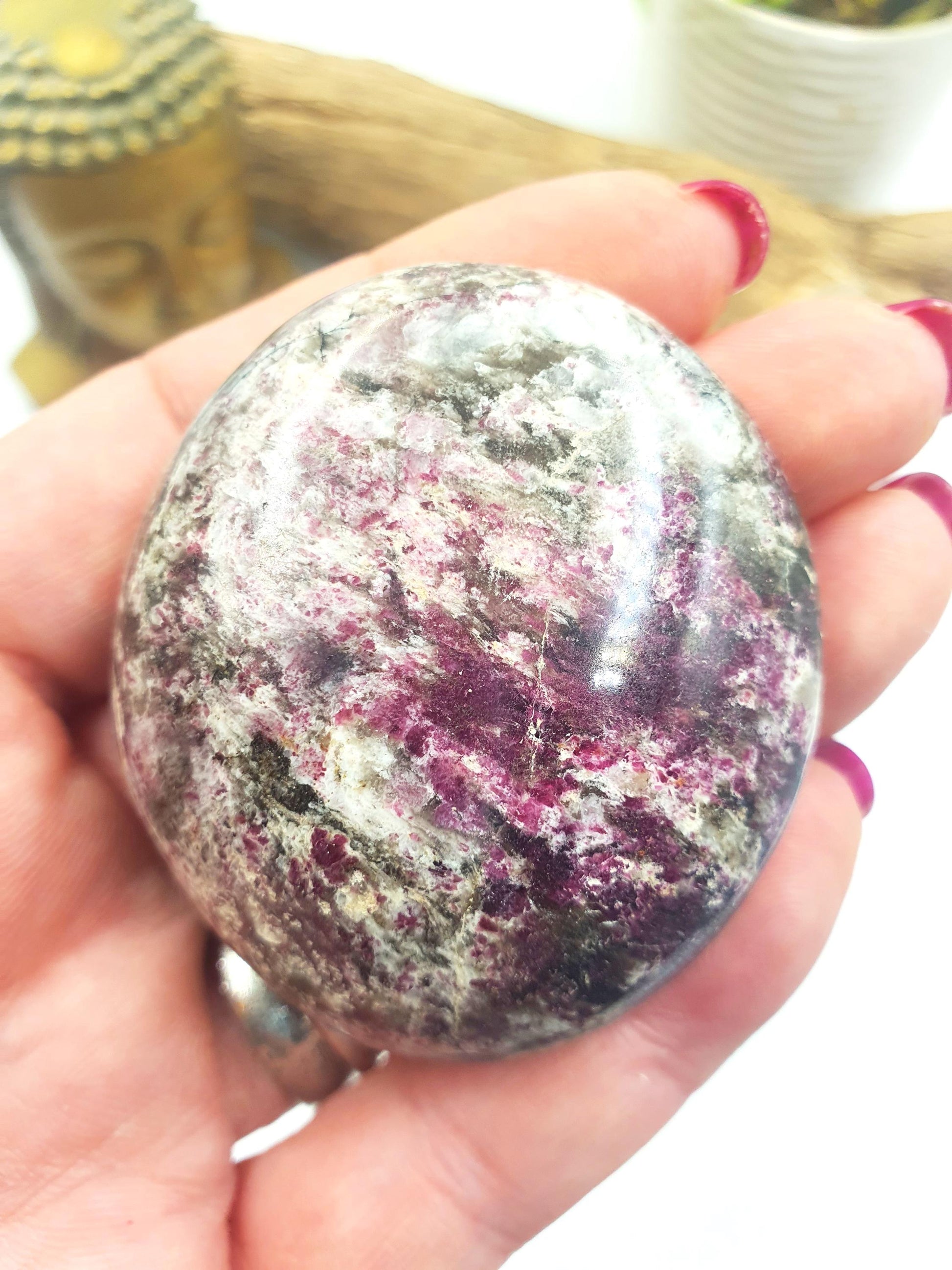 Plum Blossom Tourmaline Palm Stone (Rubellite) – Love, Compassion & Emotional Healing Crystal, 85g