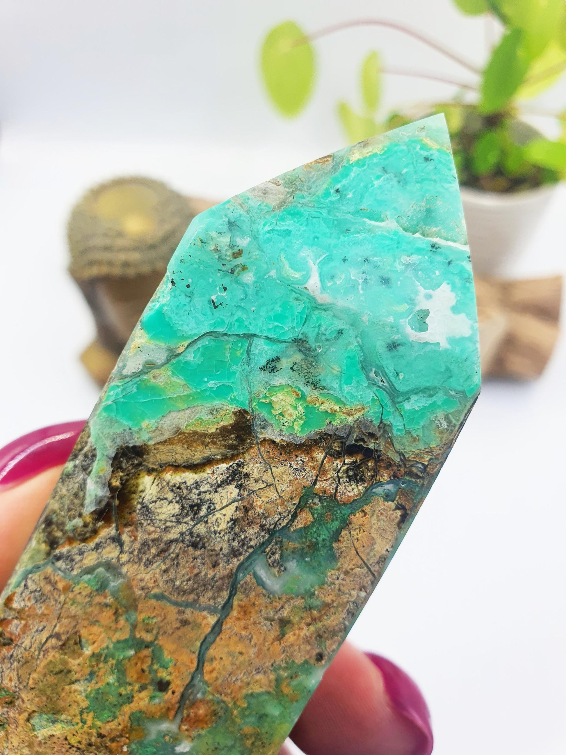 Prehnite and Agate Tower – Healing, Protection & Emotional Balance Crystal Point, 13.7cm