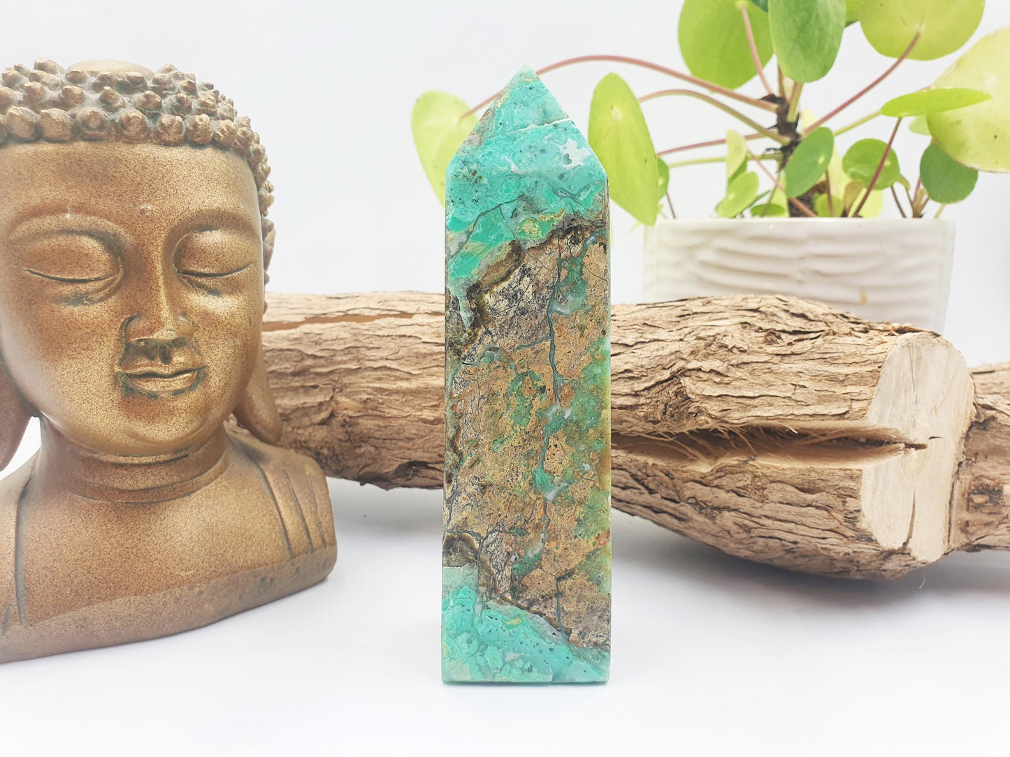 Prehnite and Agate Tower – Healing, Protection & Emotional Balance Crystal Point, 13.7cm