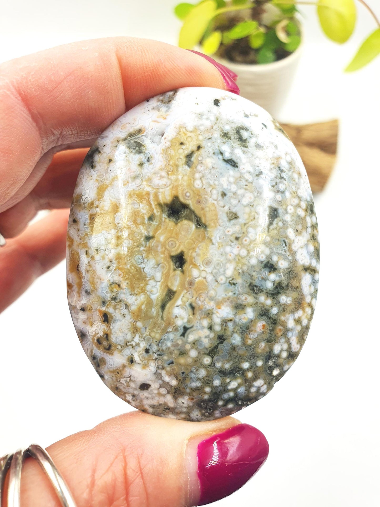 Orbicular Ocean Jasper Palm - Joy & Renewal Healing Crystal, 95g