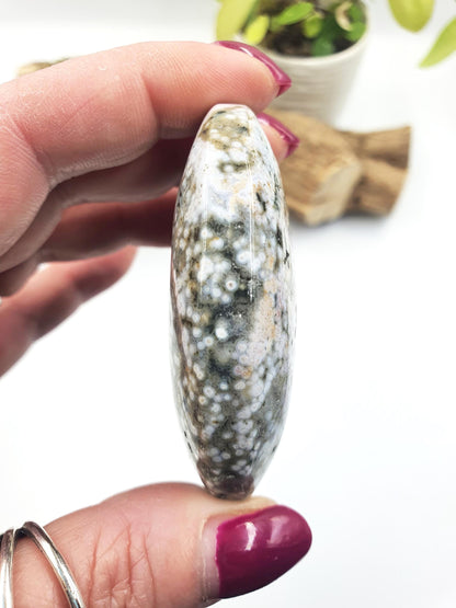 Orbicular Ocean Jasper Palm - Joy & Renewal Healing Crystal, 95g