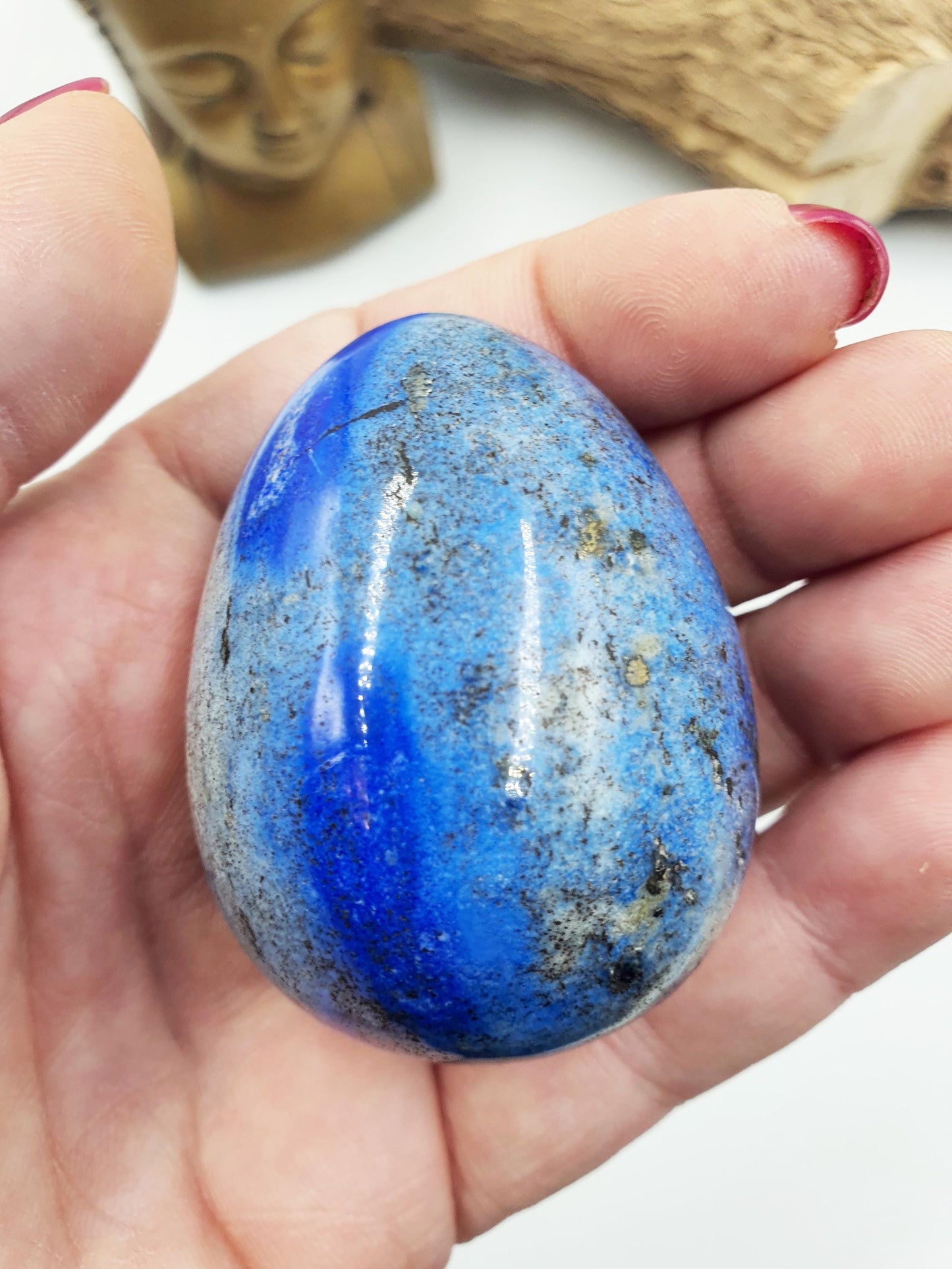 Lapis Lazuli Crystal Egg – Wisdom, Truth & Intuition Healing Stone Carving, 125g