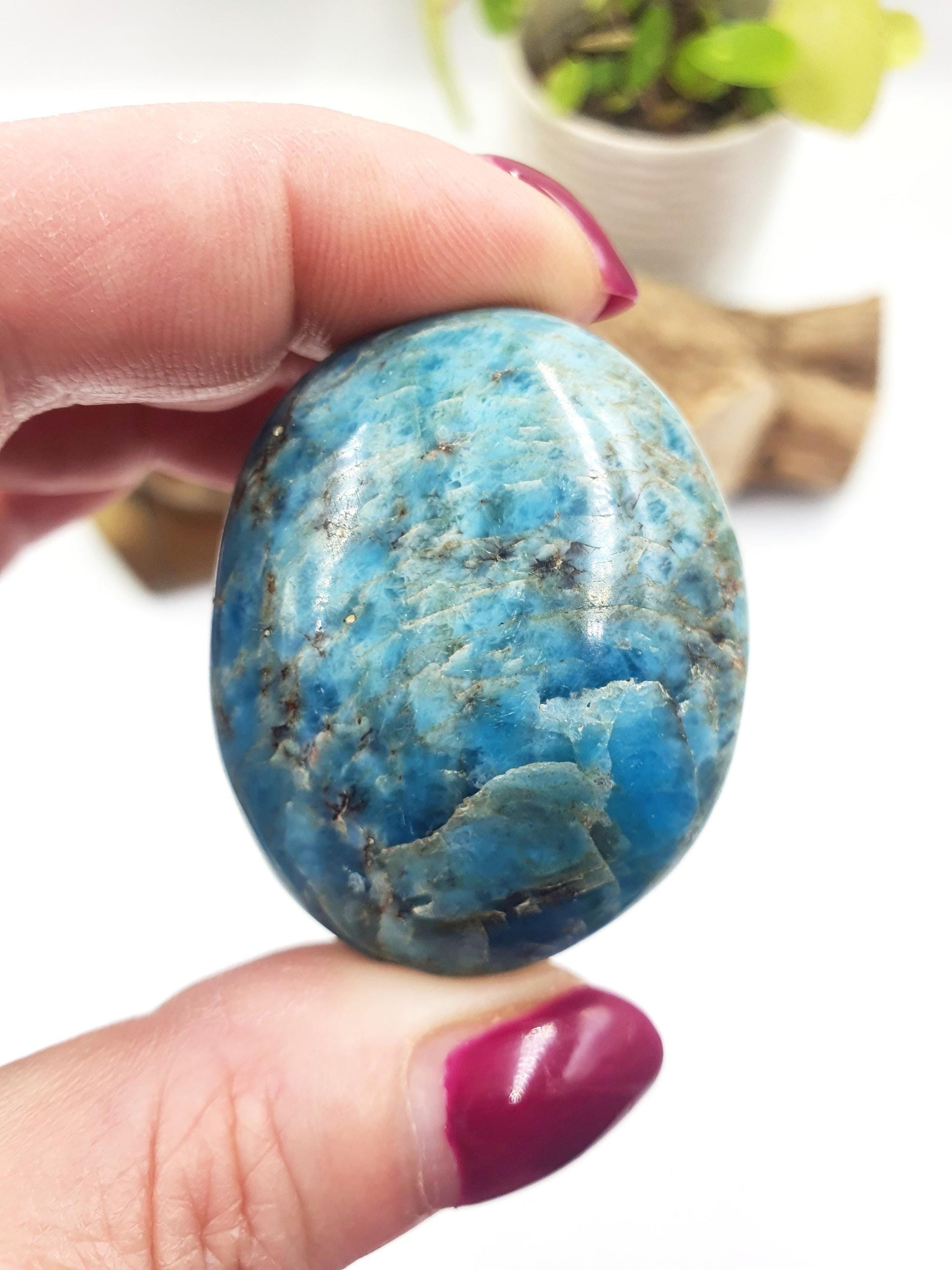 Blue Apatite Palm Stone - Motivation & Focus Healing Crystal - 55g
