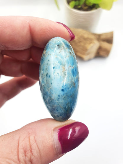 Blue Apatite Palm Stone - Motivation & Focus Healing Crystal - 55g