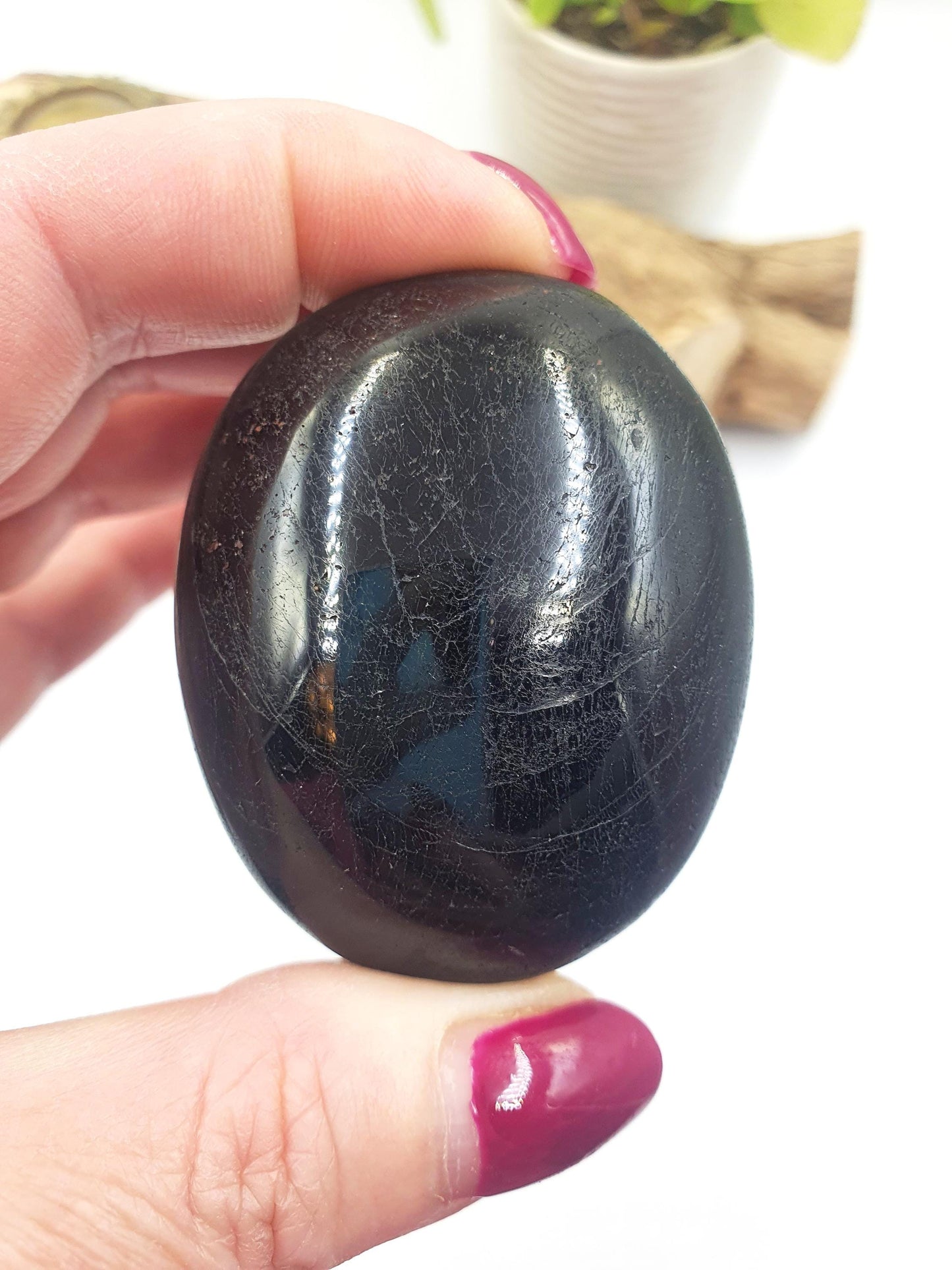 Large Black Tourmaline Palm Stone - Protection & Grounding Healing Crystal, 110g