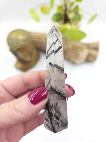 High Grade Tourmaline in Quartz Tower – Protection, Grounding & Energy Cleansing Crystal Point - 60g