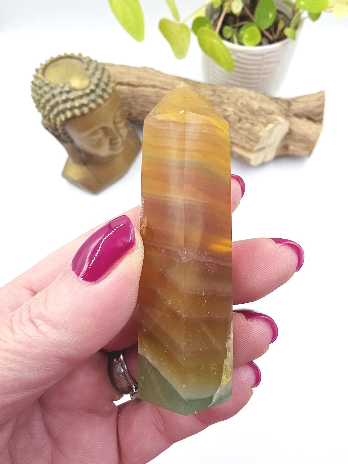 Green and Yellow Fluorite Tower (Jackfruit Fluorite) – Clarity, Positivity & Harmony Crystal Point, 7cm