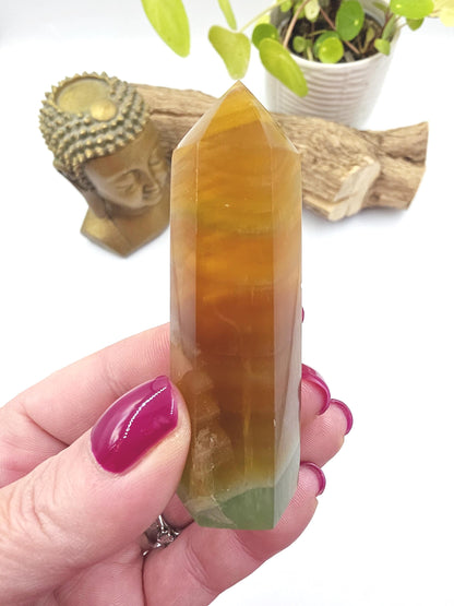 Green and Yellow Fluorite Tower (Jackfruit Fluorite) – Clarity, Positivity & Harmony Crystal Point, 7cm