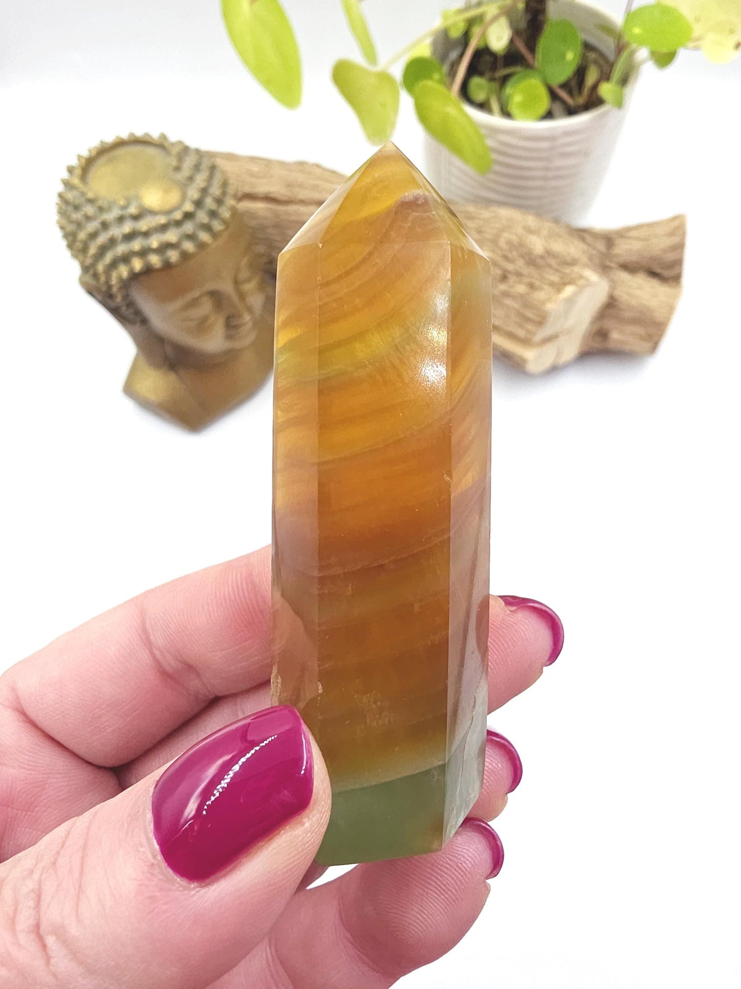 Green and Yellow Fluorite Tower (Jackfruit Fluorite) – Clarity, Positivity & Harmony Crystal Point, 7cm