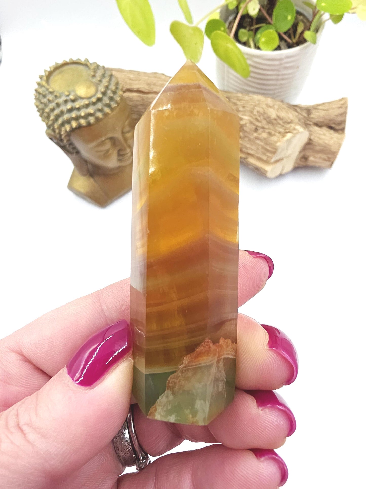 Green and Yellow Fluorite Tower (Jackfruit Fluorite) – Clarity, Positivity & Harmony Crystal Point, 7cm