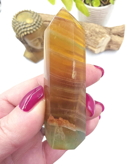 Green and Yellow Fluorite Tower (Jackfruit Fluorite) – Clarity, Positivity & Harmony Crystal Point, 7cm