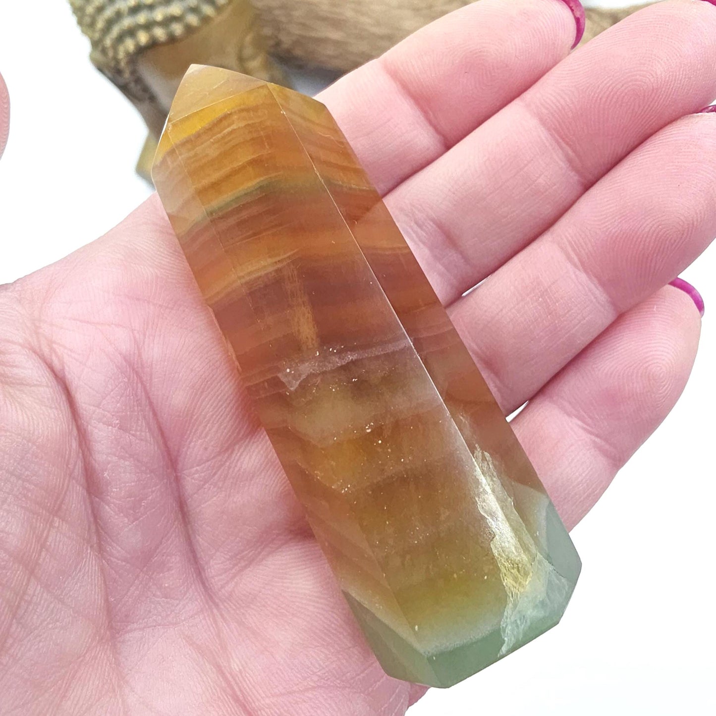 Green and Yellow Fluorite Tower (Jackfruit Fluorite) – Clarity, Positivity & Harmony Crystal Point, 7cm