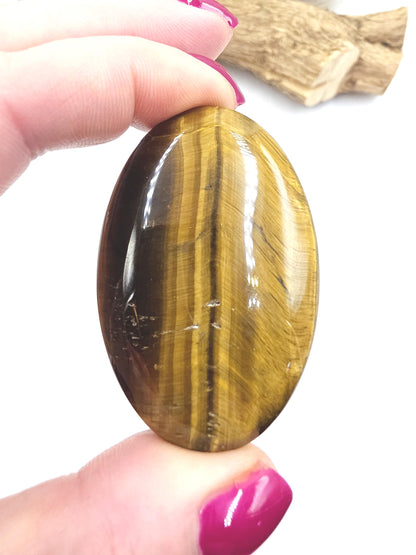 Yellow Tigers Eye Palm Stone - Protection & Courage Crystal - 55g