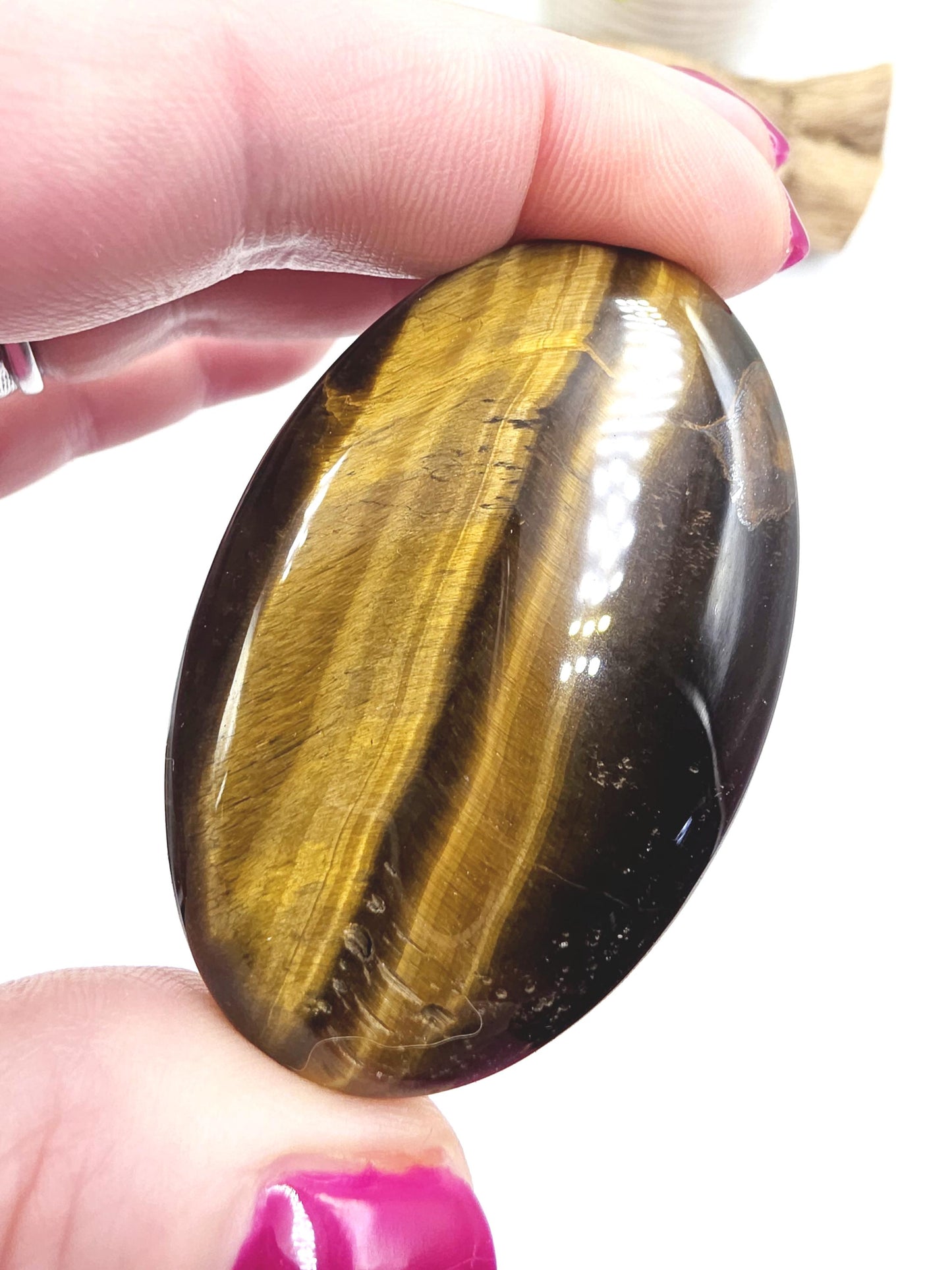 Yellow Tigers Eye Palm Stone - Protection & Courage Crystal - 55g