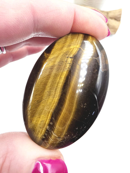 Yellow Tigers Eye Palm Stone - Protection & Courage Crystal - 55g