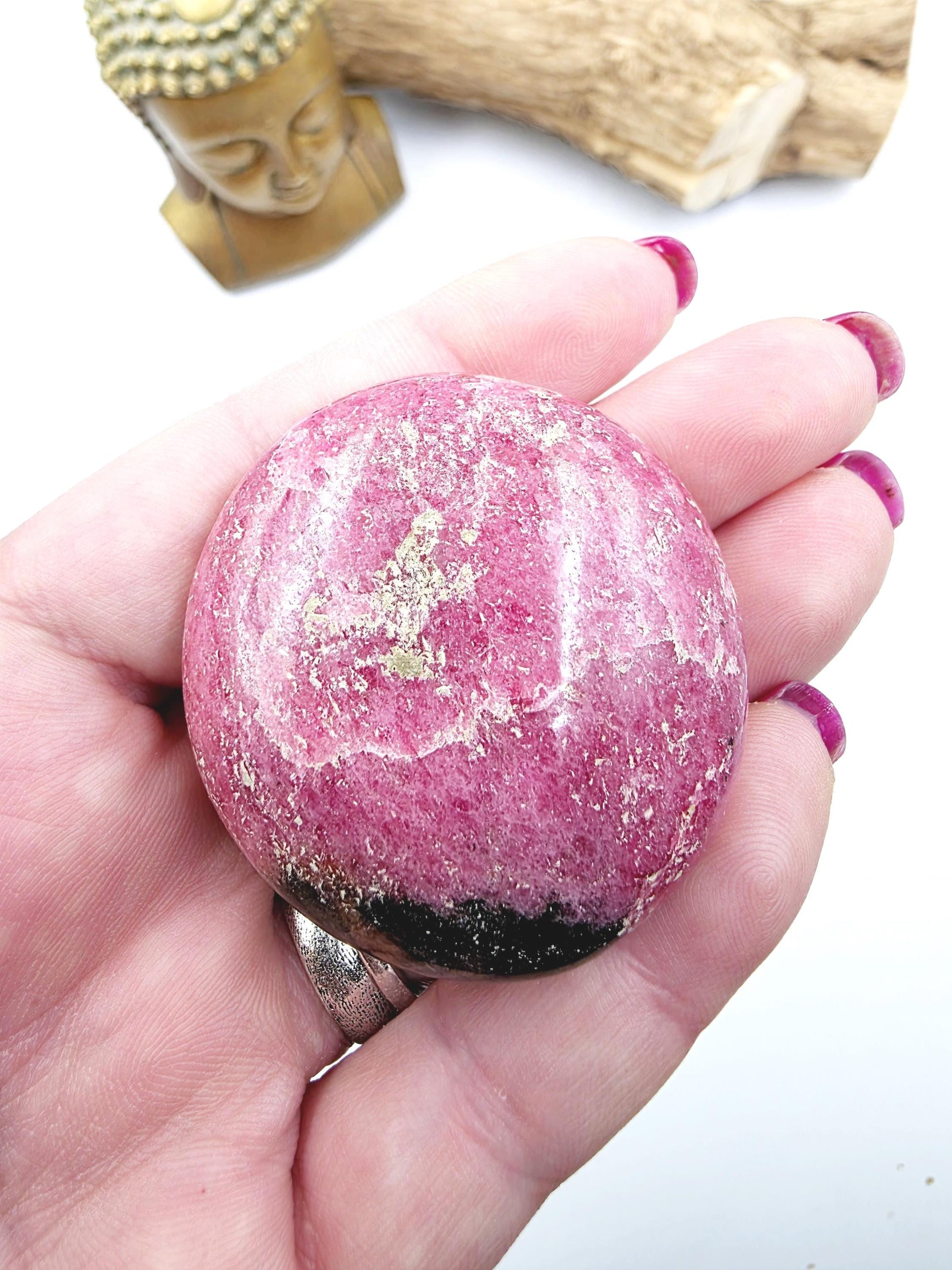 Rhodonite Palm Stone - Emotional Healing & Heart Chakra Crystal - 95g