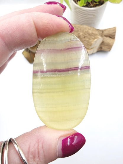 Yellow Fluorite Palm Stone - Focus and Clarity Healing Crystal - 60g