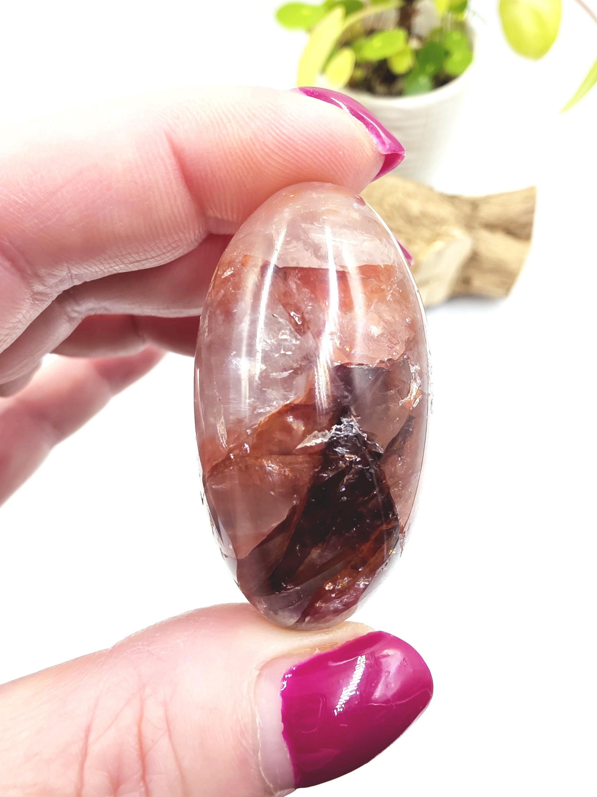 Fire Quartz (Hematoid) Palm Stone with rainbow flashes - Grounding & Vitality Crystal - 65g