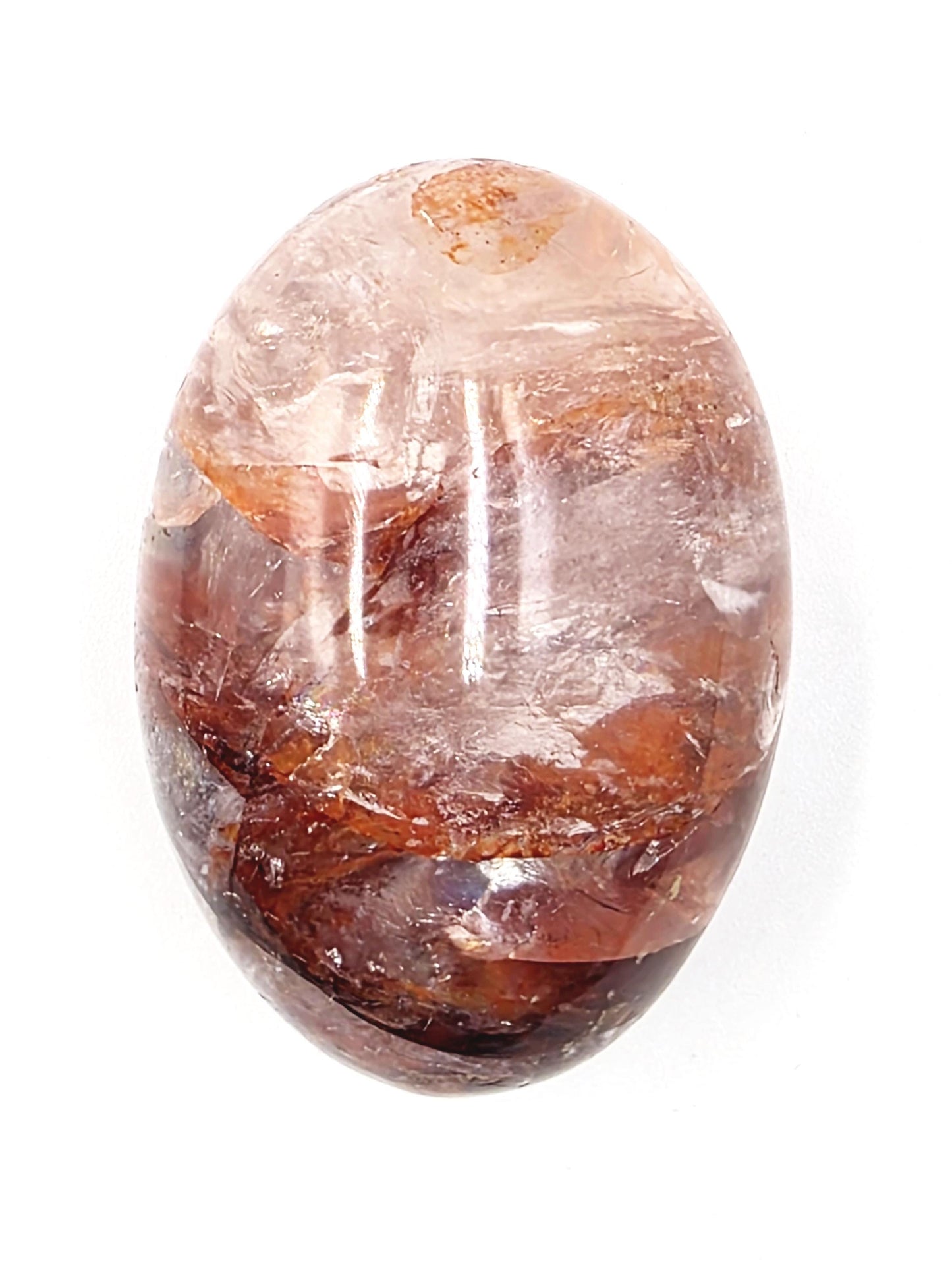 Fire Quartz (Hematoid) Palm Stone with rainbow flashes - Grounding & Vitality Crystal - 65g