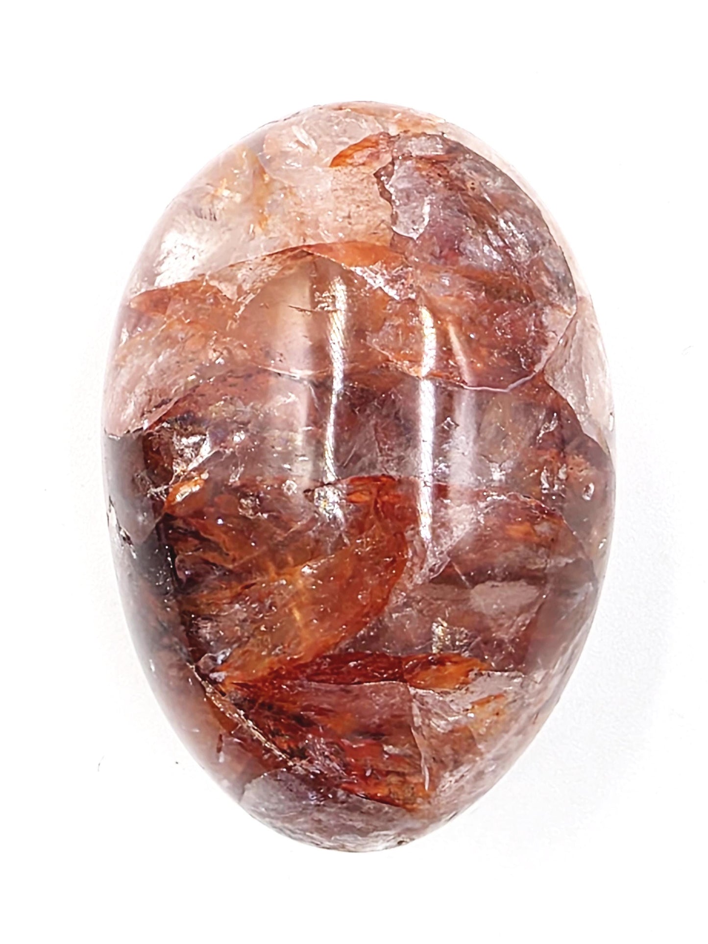 Fire Quartz (Hematoid) Palm Stone with rainbow flashes - Grounding & Vitality Crystal - 65g