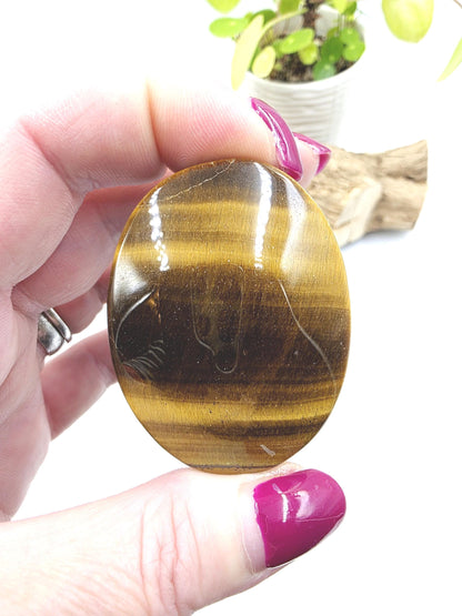 High Grade Yellow Tigers Eye Palm Stone - Protection & Courage Crystal - 75g