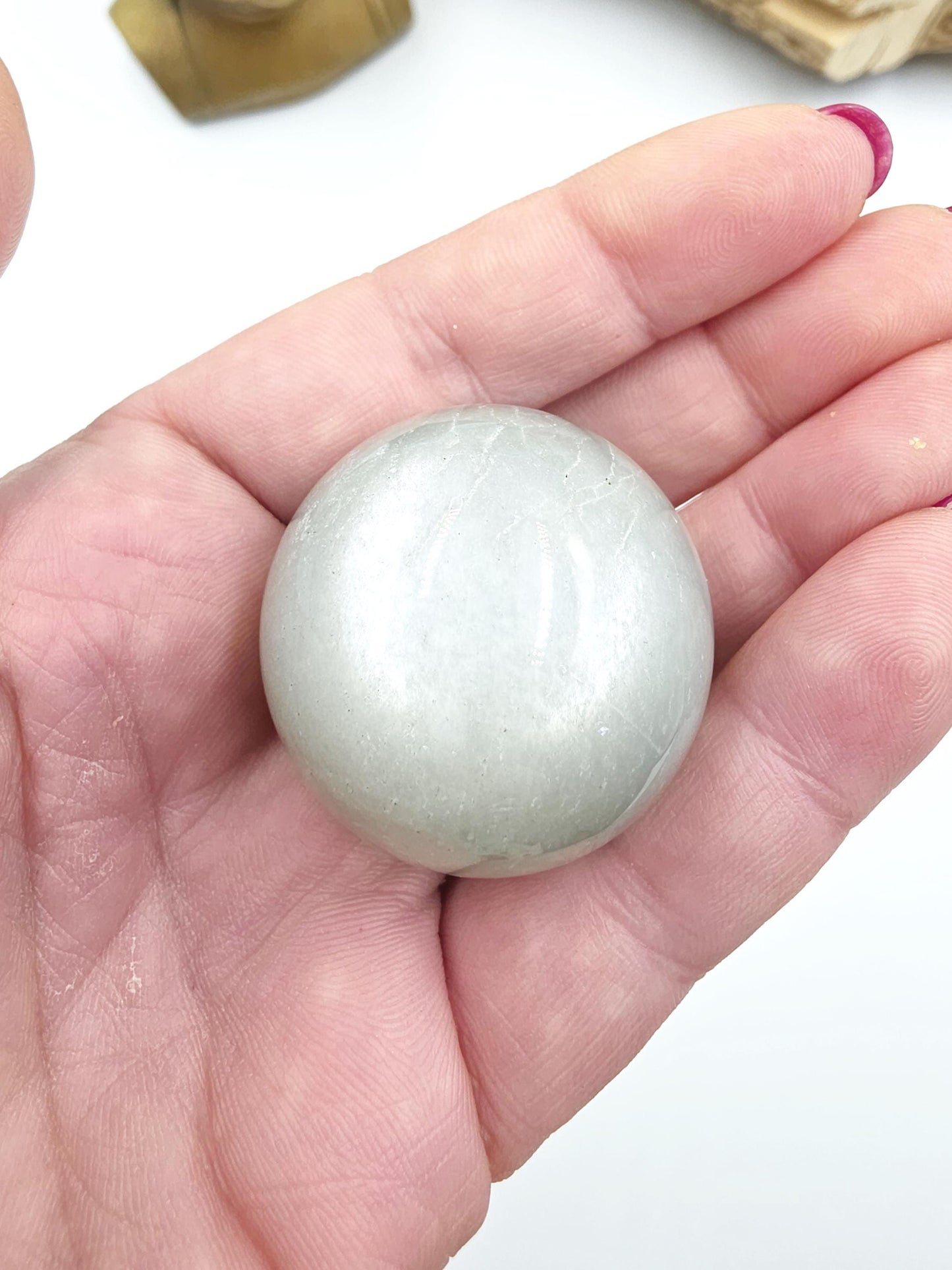 Green Moonstone Sphere – Emotional Balance, Intuition & New Beginnings Crystal Ball, 35mm