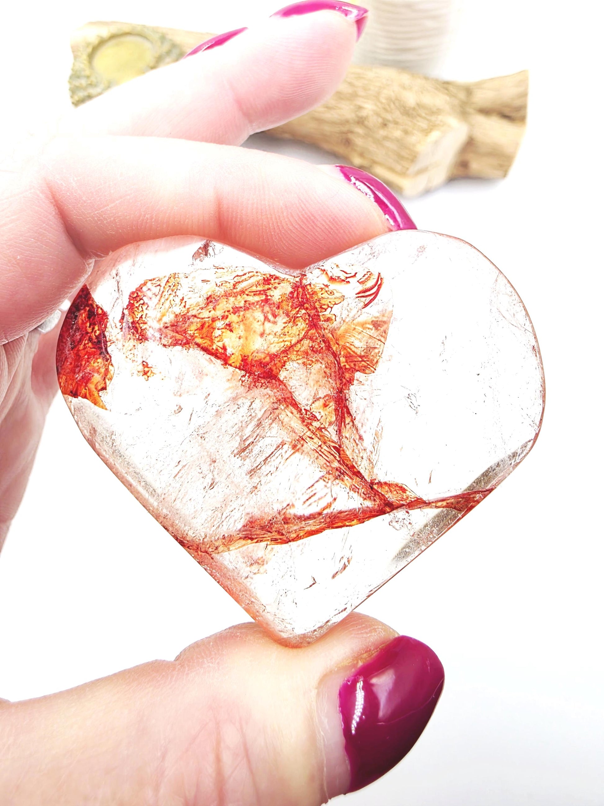 Madagascan Fire Quartz (Hematoid) Crystal Heart - Grounding, Vitality & Balance Healing Crystal Carving, 95g