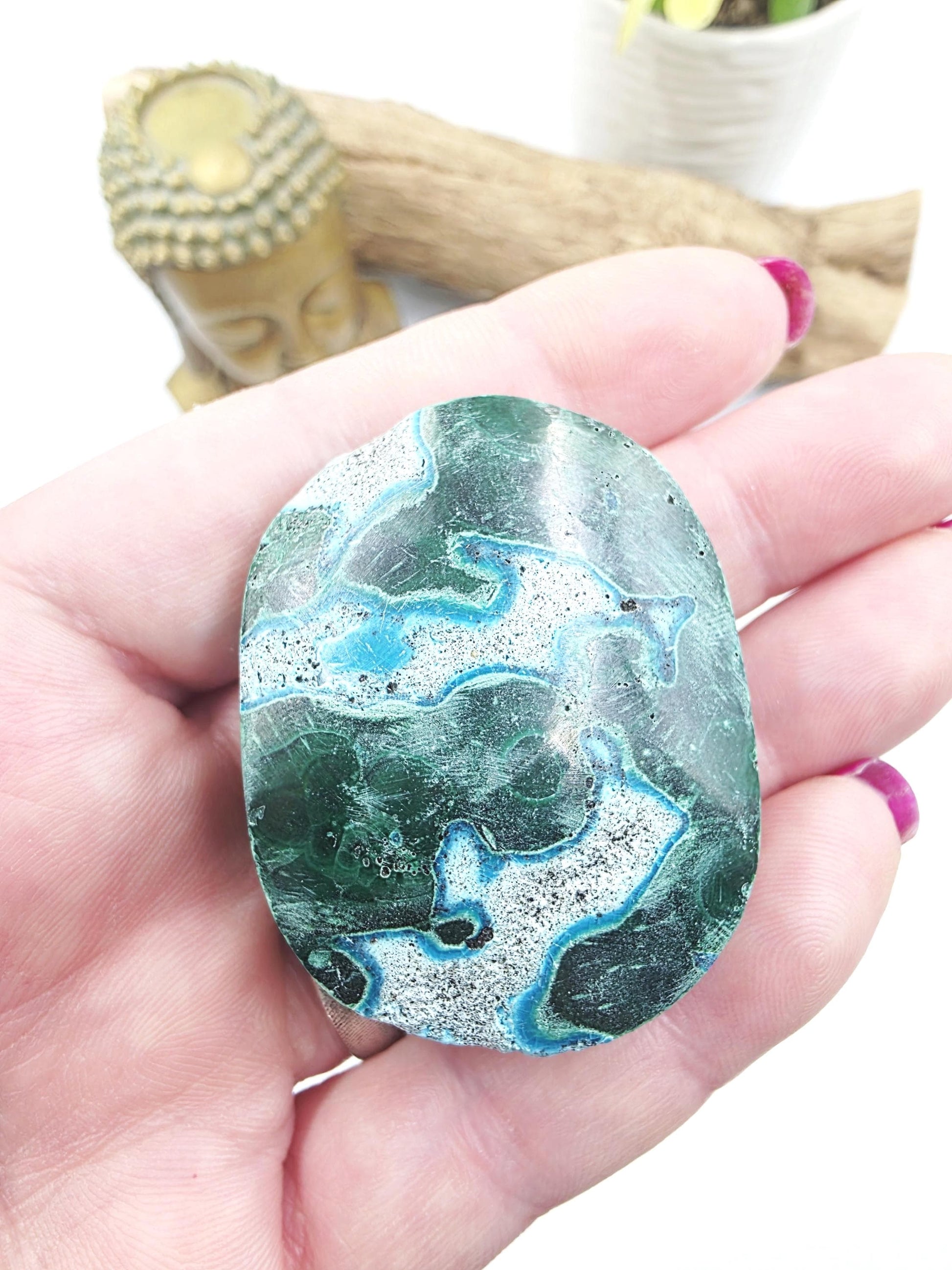 Chrysocolla & Malachite Palm Stone – Healing, Transformation and Emotional Balance Crystal, 65g