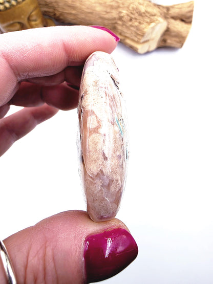 Green Flower Agate (Sakura) Palm Stone - Growth, Creativity & Emotional Healing Crystal, 65g