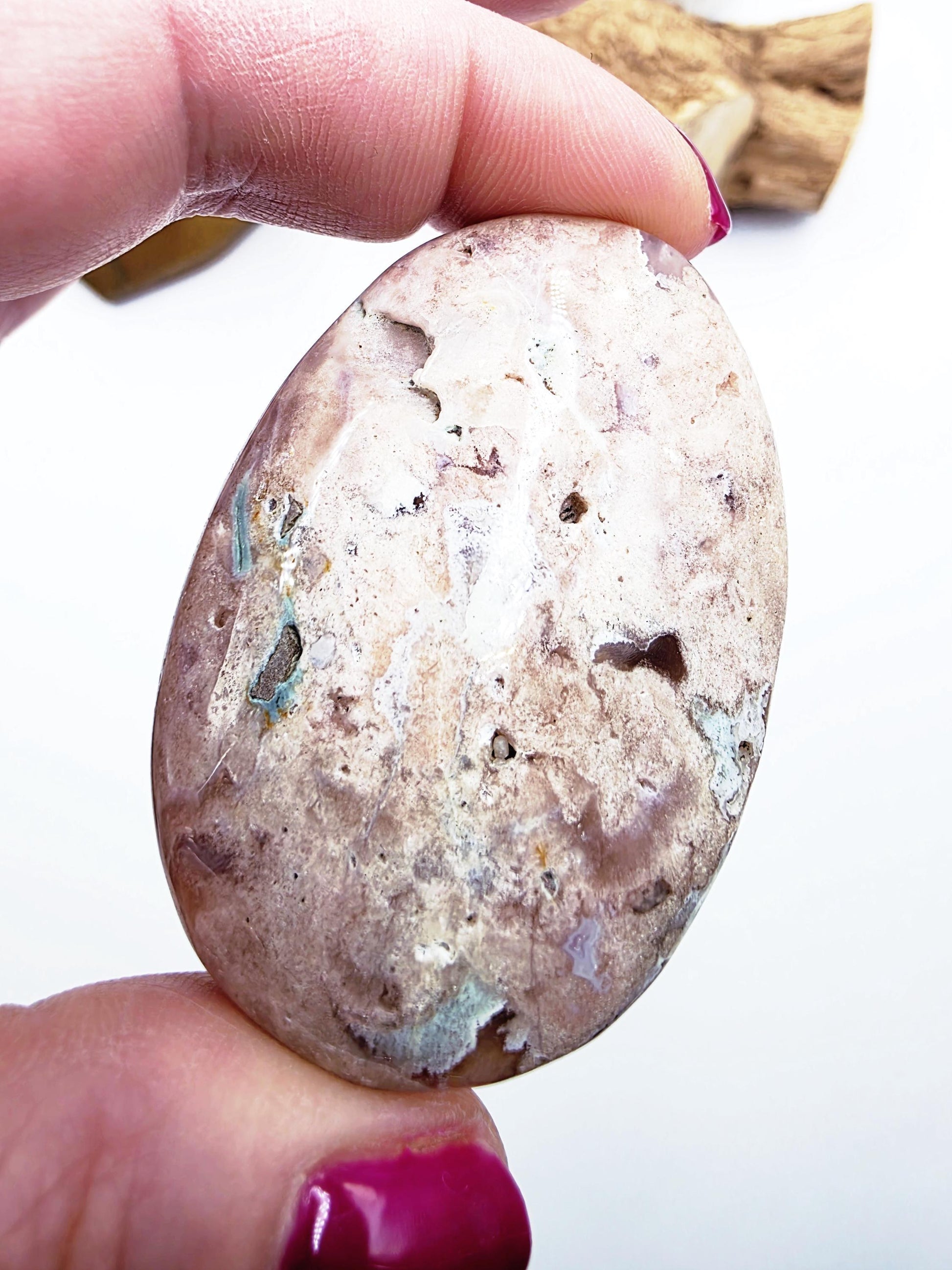 Green Flower Agate (Sakura) Palm Stone - Growth, Creativity & Emotional Healing Crystal, 65g