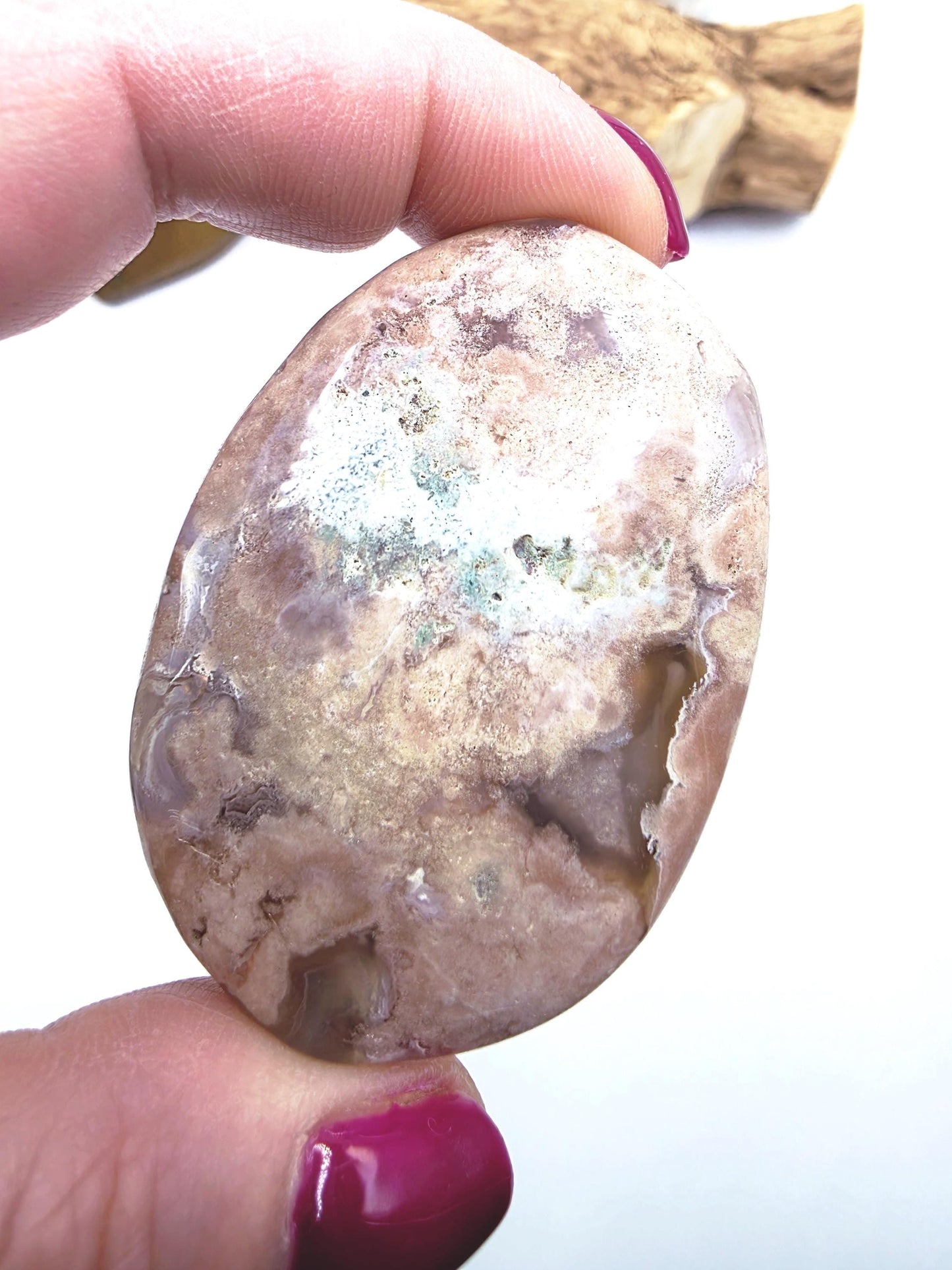 Green Flower Agate (Sakura) Palm Stone - Growth, Creativity & Emotional Healing Crystal, 65g