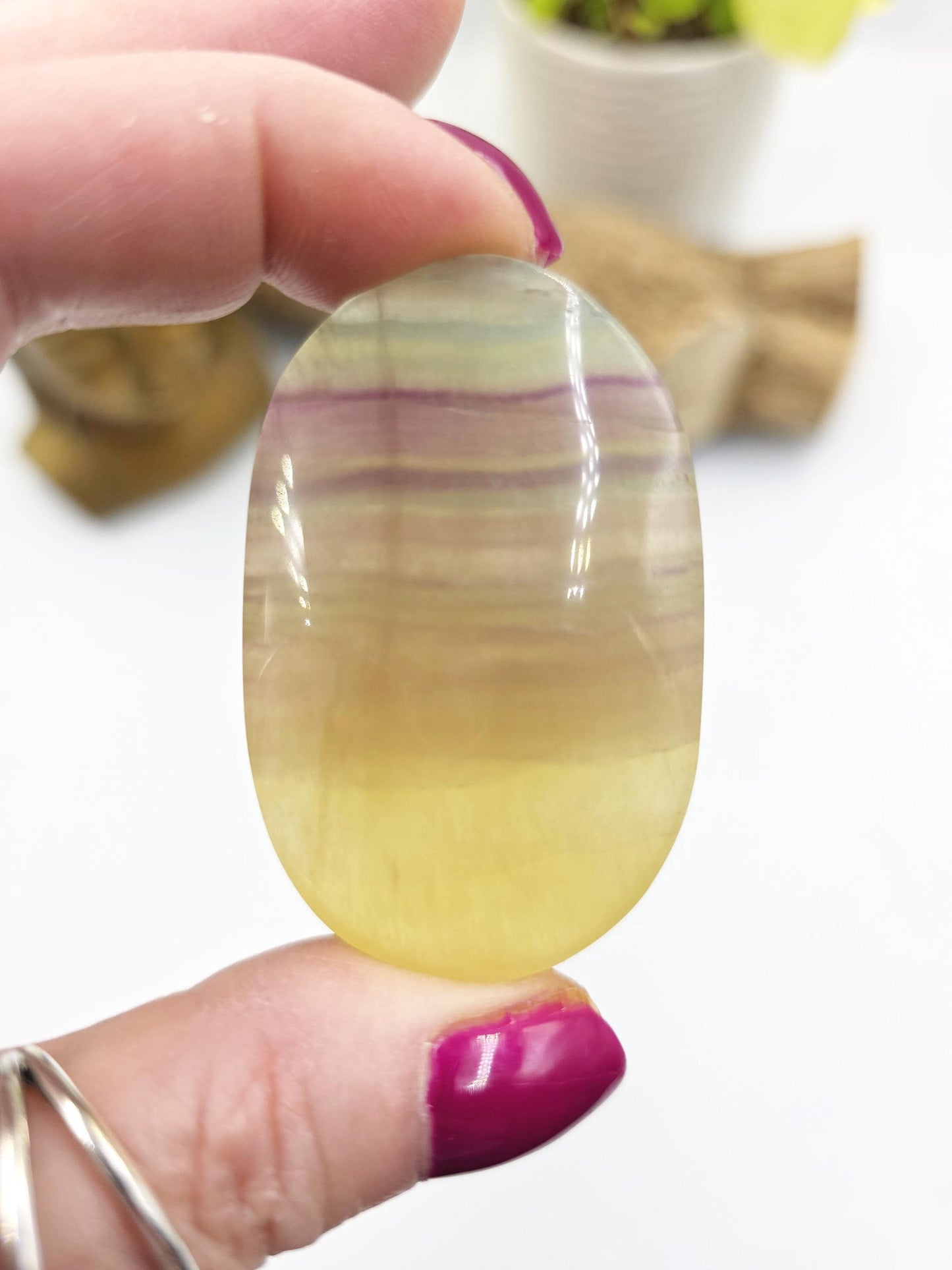 Yellow Fluorite Palm Stone - Focus and Clarity Healing Crystal - 55g