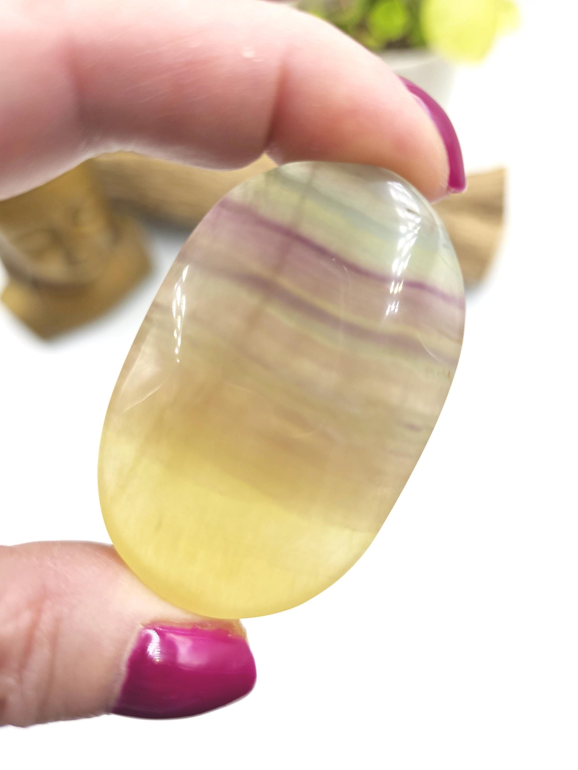 Yellow Fluorite Palm Stone - Focus and Clarity Healing Crystal - 55g