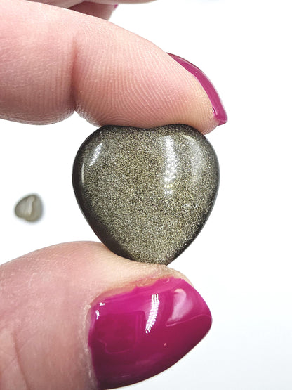 Mini Gold Sheen Obsidian Crystal Heart – Protection, Confidence & Grounding Gemstone, 23mm