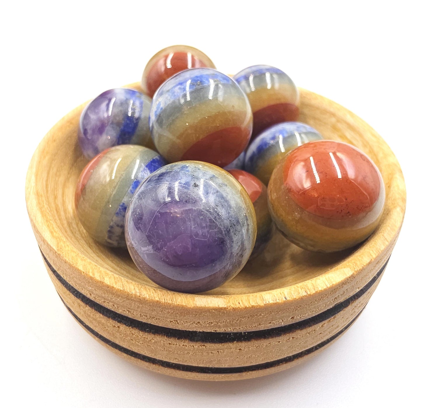 7 Layer Chakra Mini Crystal Sphere – Energy Balance, Healing & Meditation Gemstone, approx 20mm