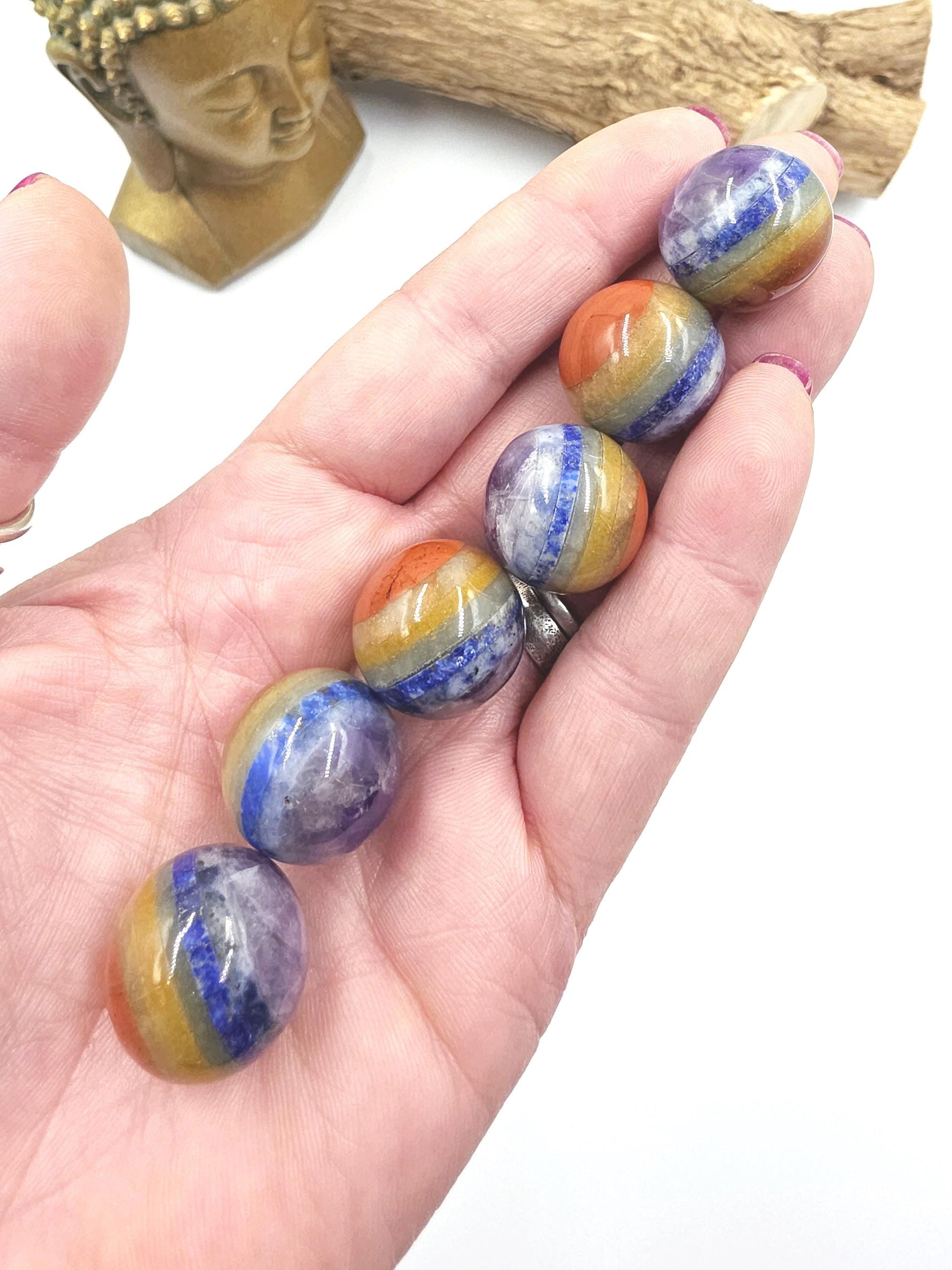 7 Layer Chakra Mini Crystal Sphere – Energy Balance, Healing & Meditation Gemstone, approx 20mm