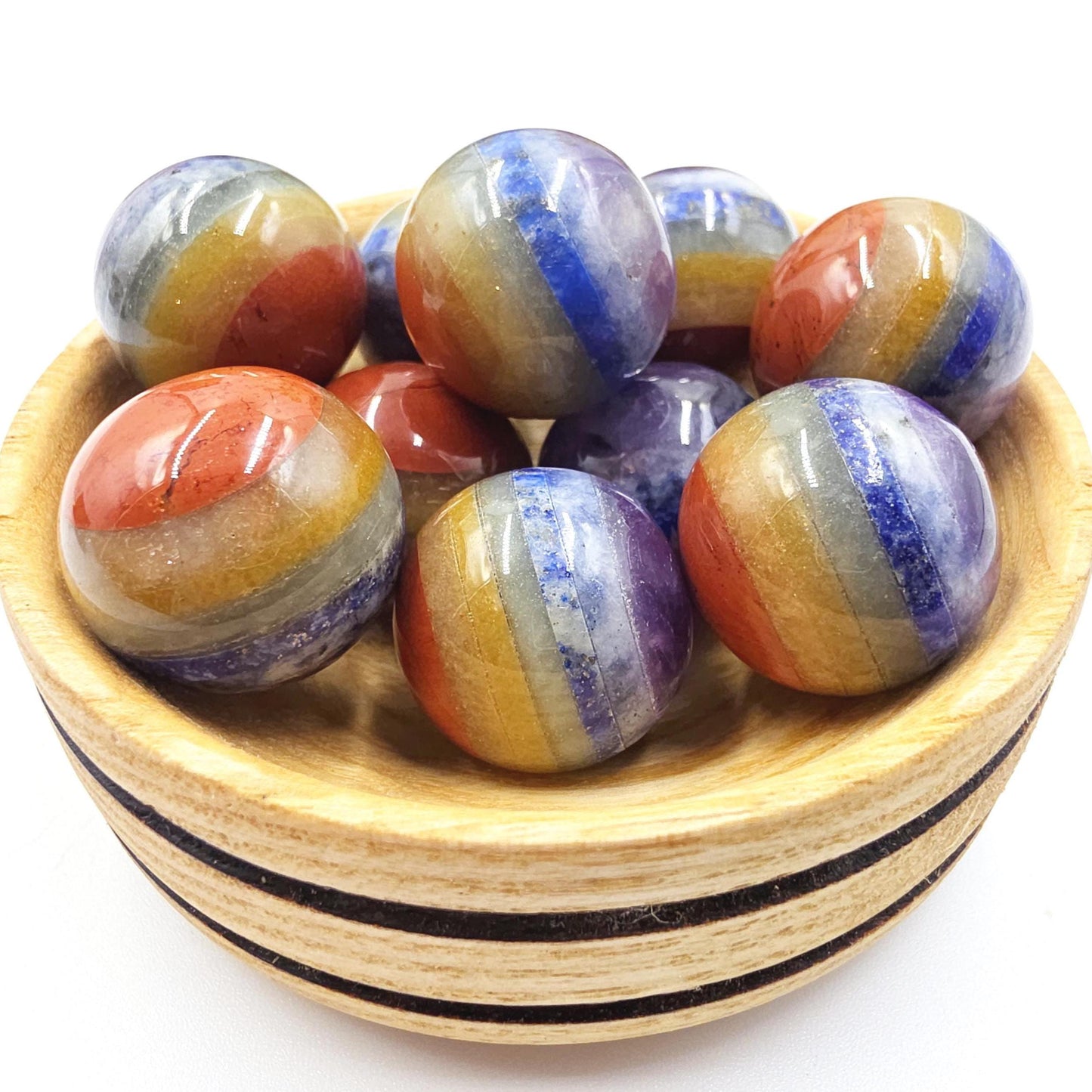 7 Layer Chakra Mini Crystal Sphere – Energy Balance, Healing & Meditation Gemstone, approx 20mm