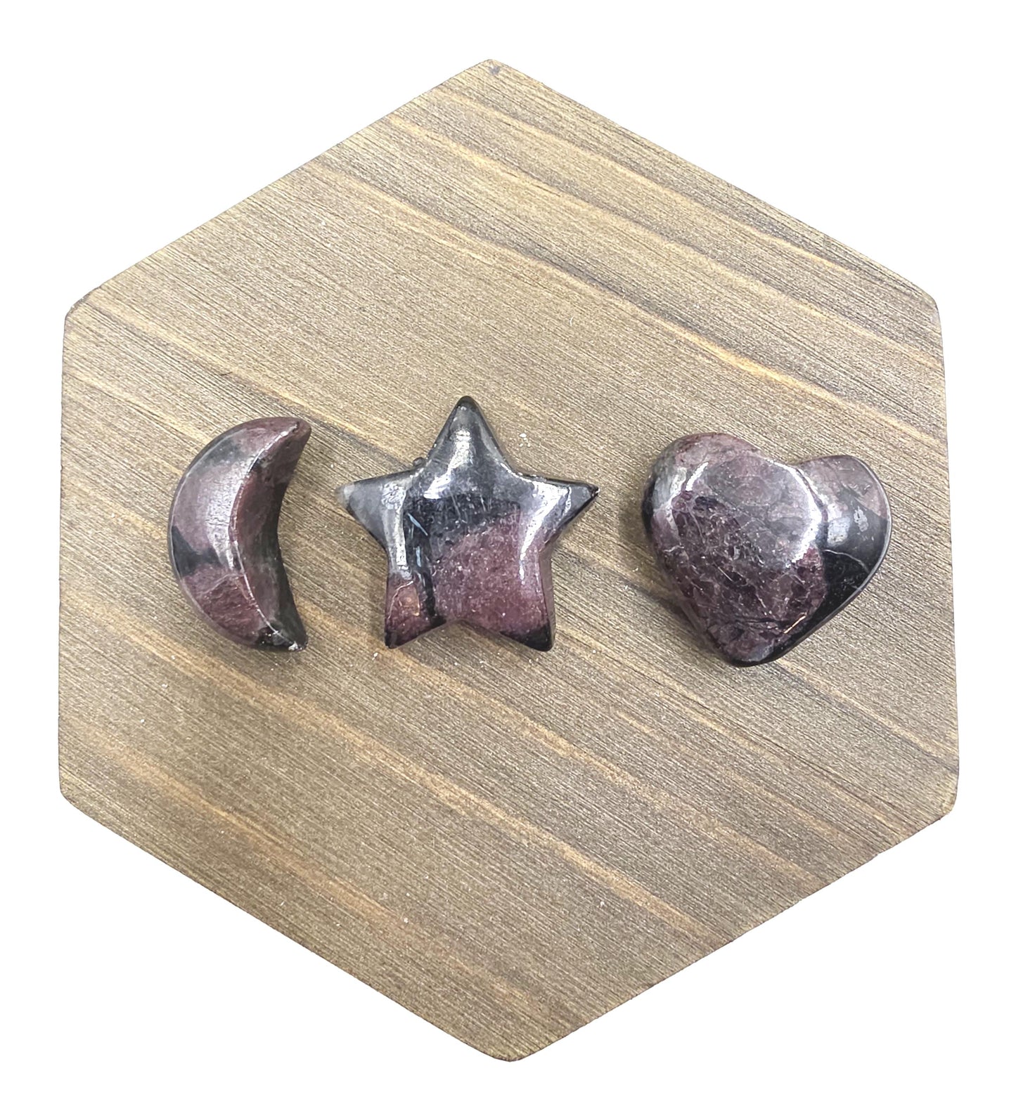 Mini Garnet Heart, Star and Moon Set – Strength, Passion & Protection Crystal Carving Trio