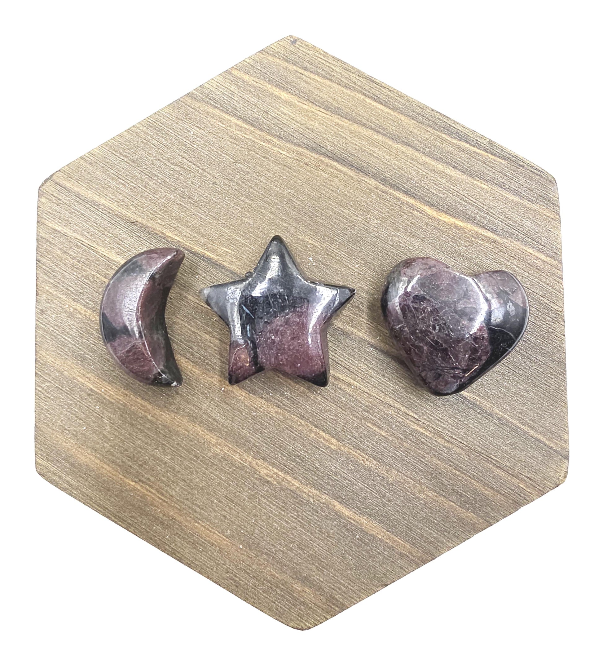 Mini Garnet Heart, Star and Moon Set – Strength, Passion & Protection Crystal Carving Trio