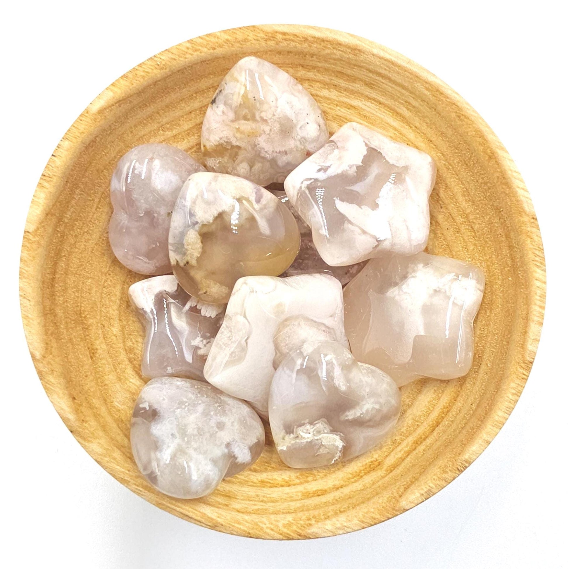 Mini Flower Agate (Sakura) Hearts and Stars – Growth, Confidence & Emotional Healing Crystal Carvings