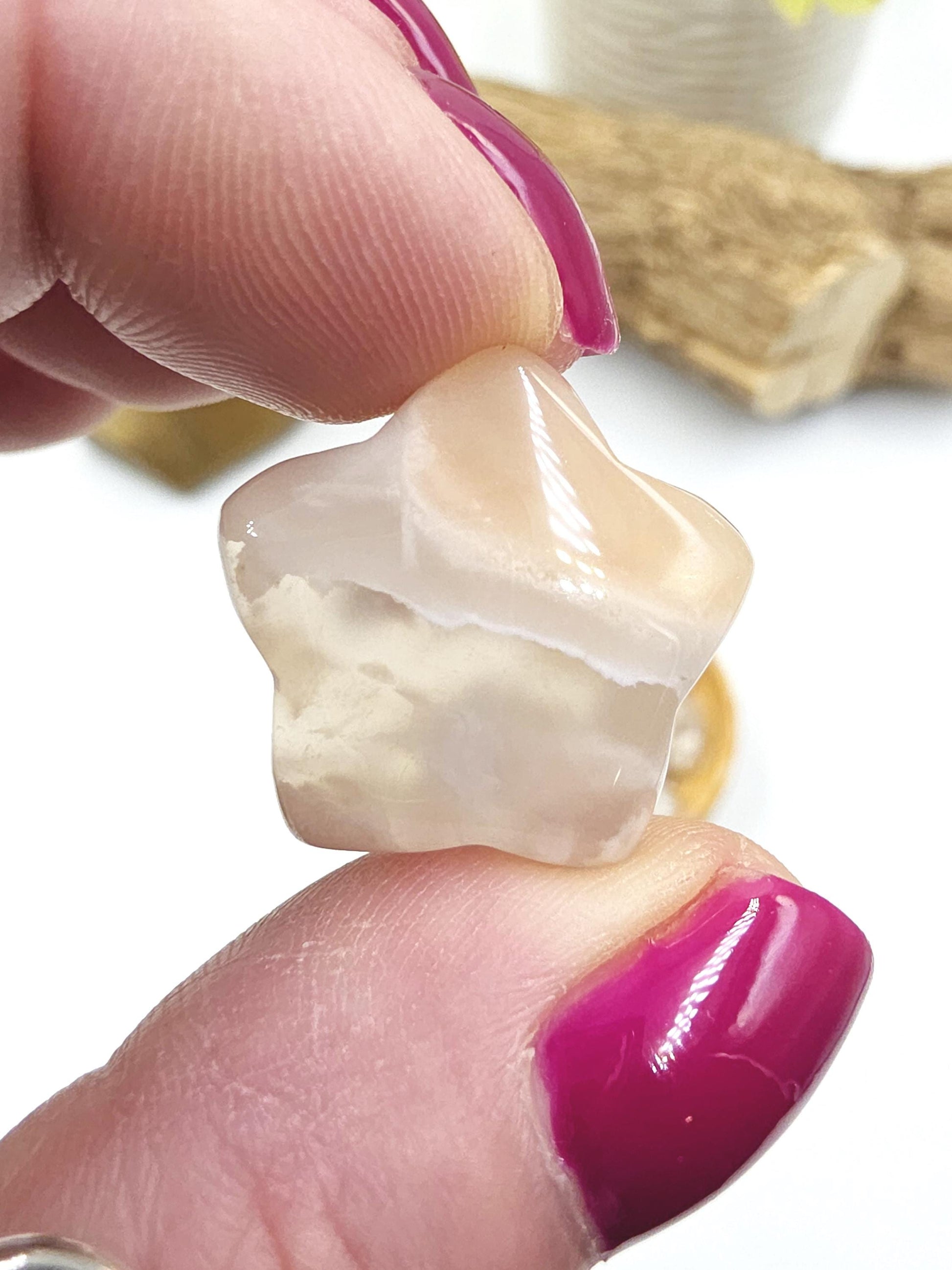 Mini Flower Agate (Sakura) Hearts and Stars – Growth, Confidence & Emotional Healing Crystal Carvings