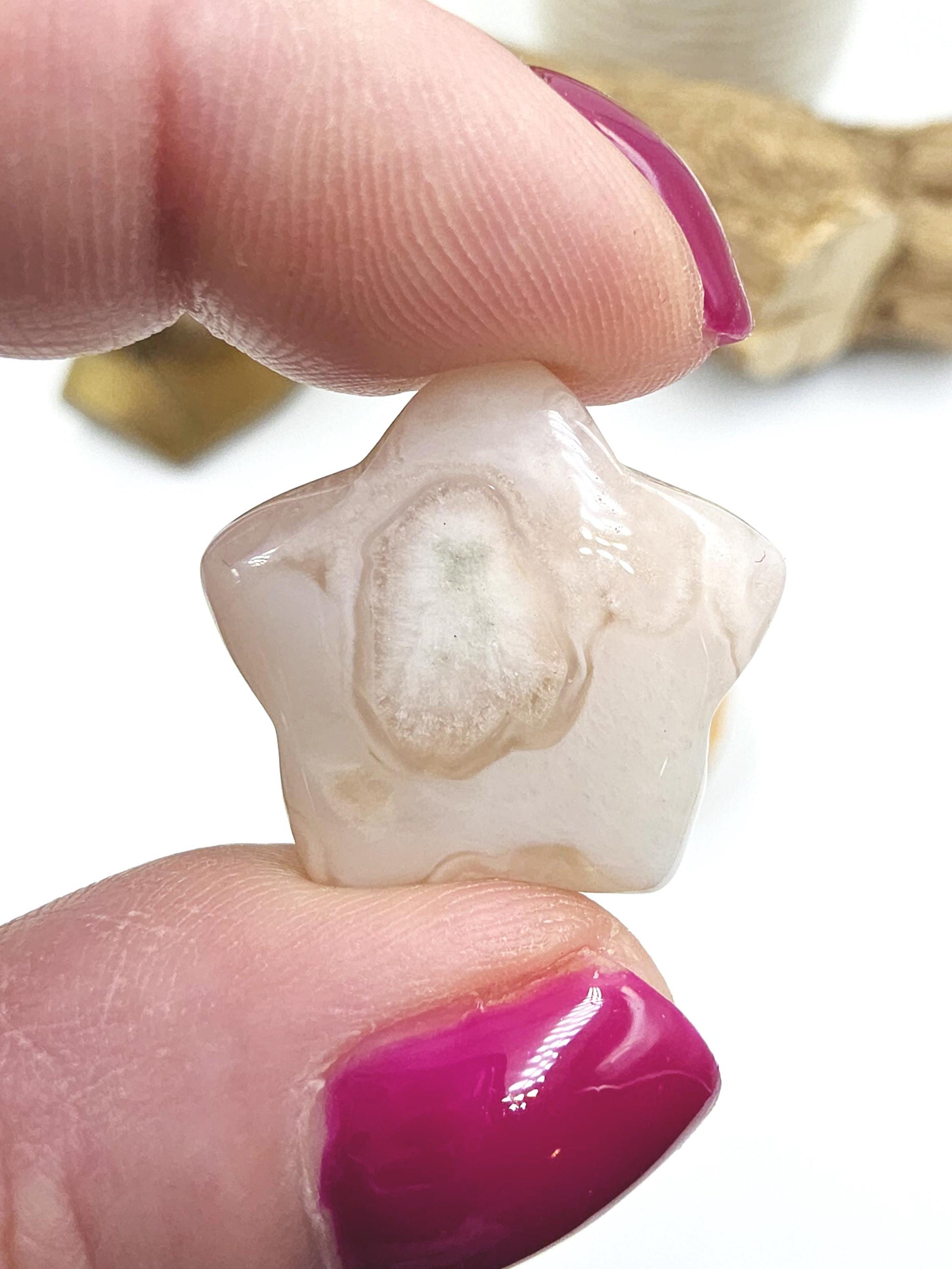 Mini Flower Agate (Sakura) Hearts and Stars – Growth, Confidence & Emotional Healing Crystal Carvings