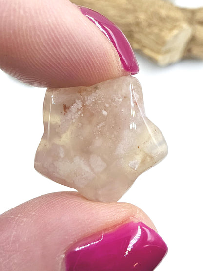 Mini Flower Agate (Sakura) Hearts and Stars – Growth, Confidence & Emotional Healing Crystal Carvings