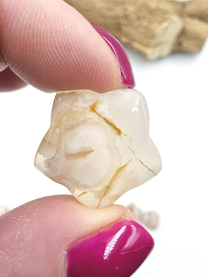 Mini Flower Agate (Sakura) Hearts and Stars – Growth, Confidence & Emotional Healing Crystal Carvings