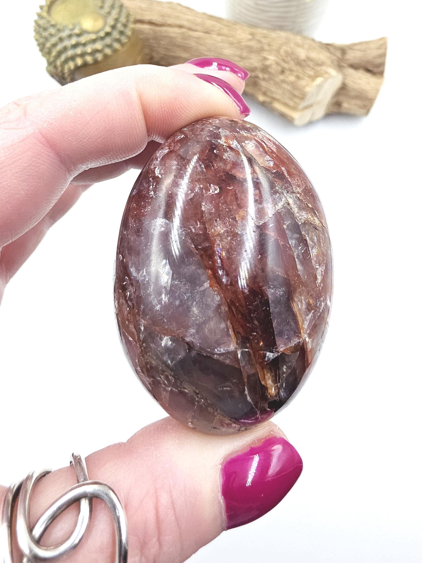 Fire Quartz (Hematoid) Palm Stone with lots of rainbow flashes - Grounding & Vitality Crystal - 120g