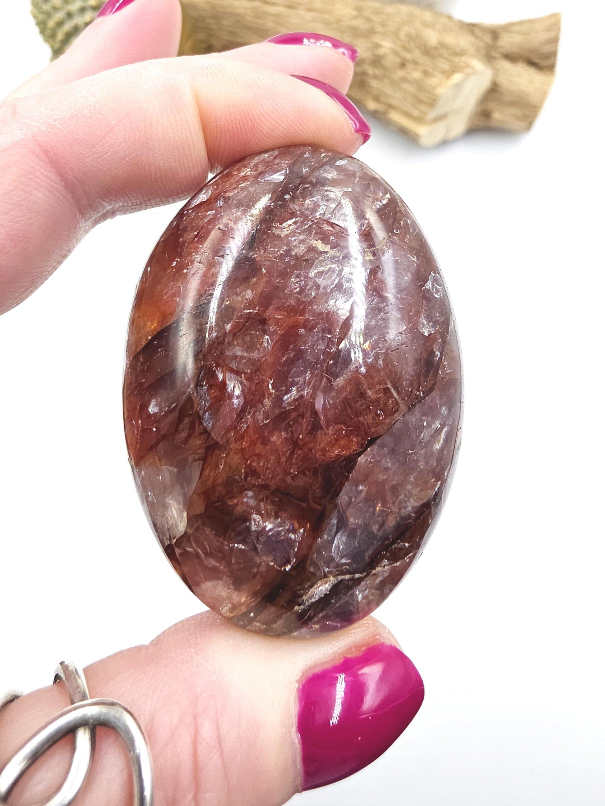 Fire Quartz (Hematoid) Palm Stone with lots of rainbow flashes - Grounding & Vitality Crystal - 120g