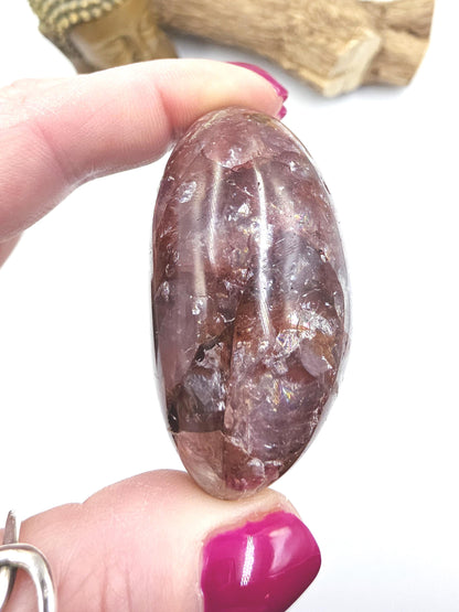 Fire Quartz (Hematoid) Palm Stone with lots of rainbow flashes - Grounding & Vitality Crystal - 120g