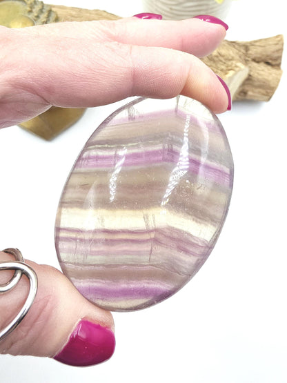 Large High Grade Rainbow Fluorite Palm Stone - Focus and Clarity Healing Crystal - 165g